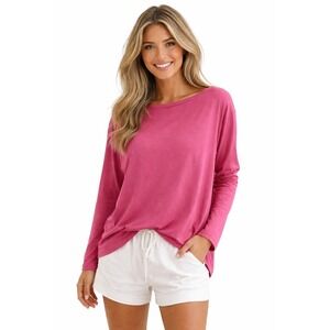Lululemon Back in Action Long Sleeve Pima Cotton Pink Boat Neck Top Size 10 12 M